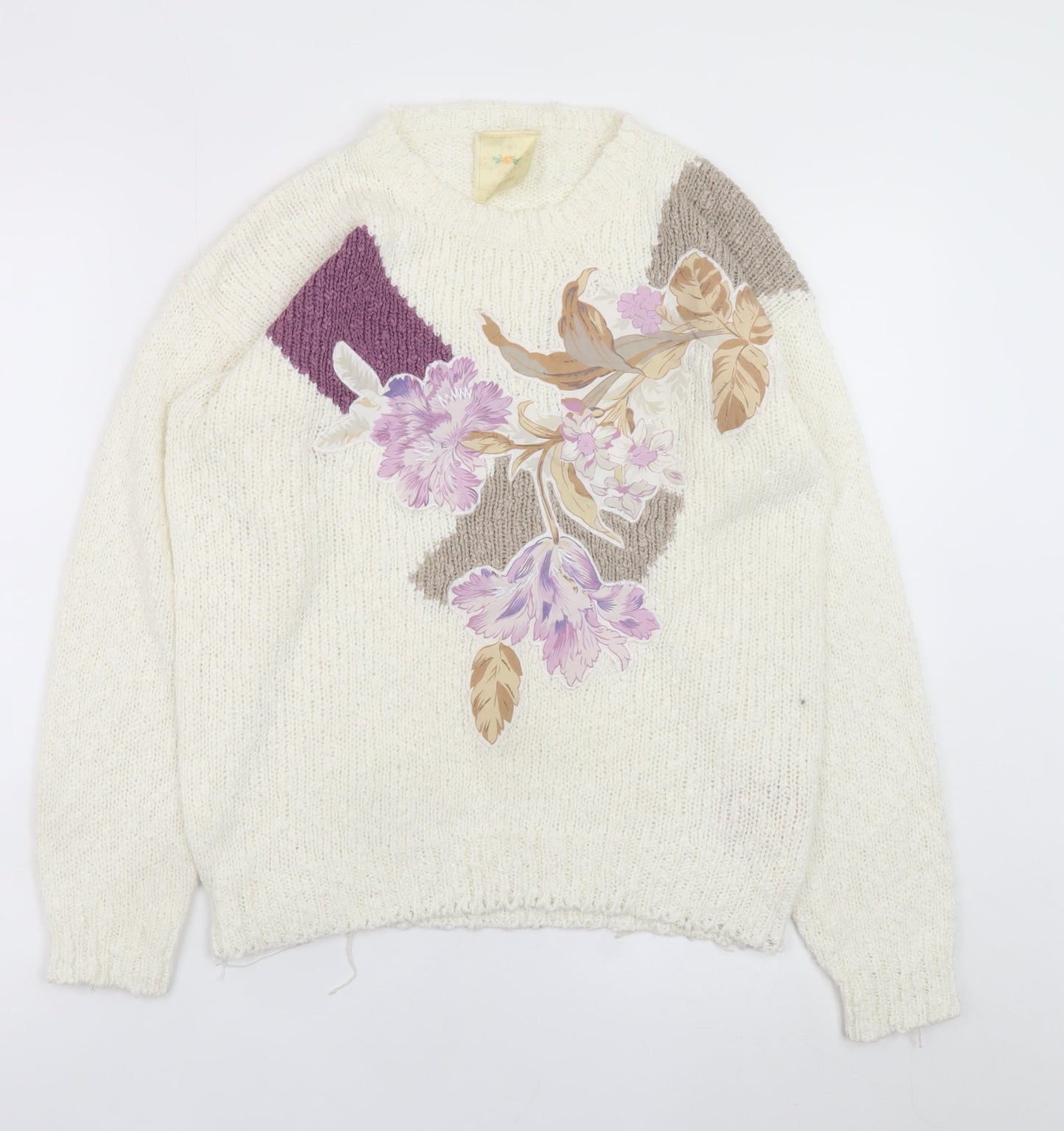Fashion Classics Women's Ivory Floral Knit Pullover Jumper M
