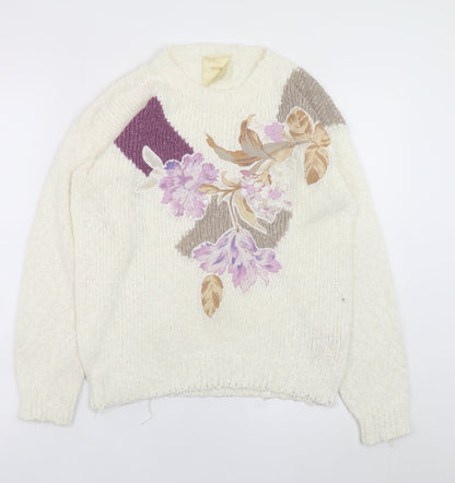 Fashion Classics Women's Ivory Floral Knit Pullover Jumper M