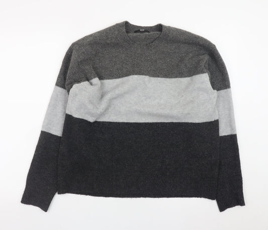 UNIQLO Womens Grey Striped Crew Neck Wool Blend Jumper Size M
