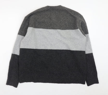 UNIQLO Womens Grey Striped Crew Neck Wool Blend Jumper Size M