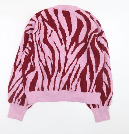 Y.A.S Women’s Pink Animal Print V-Neck Pullover Jumper XL