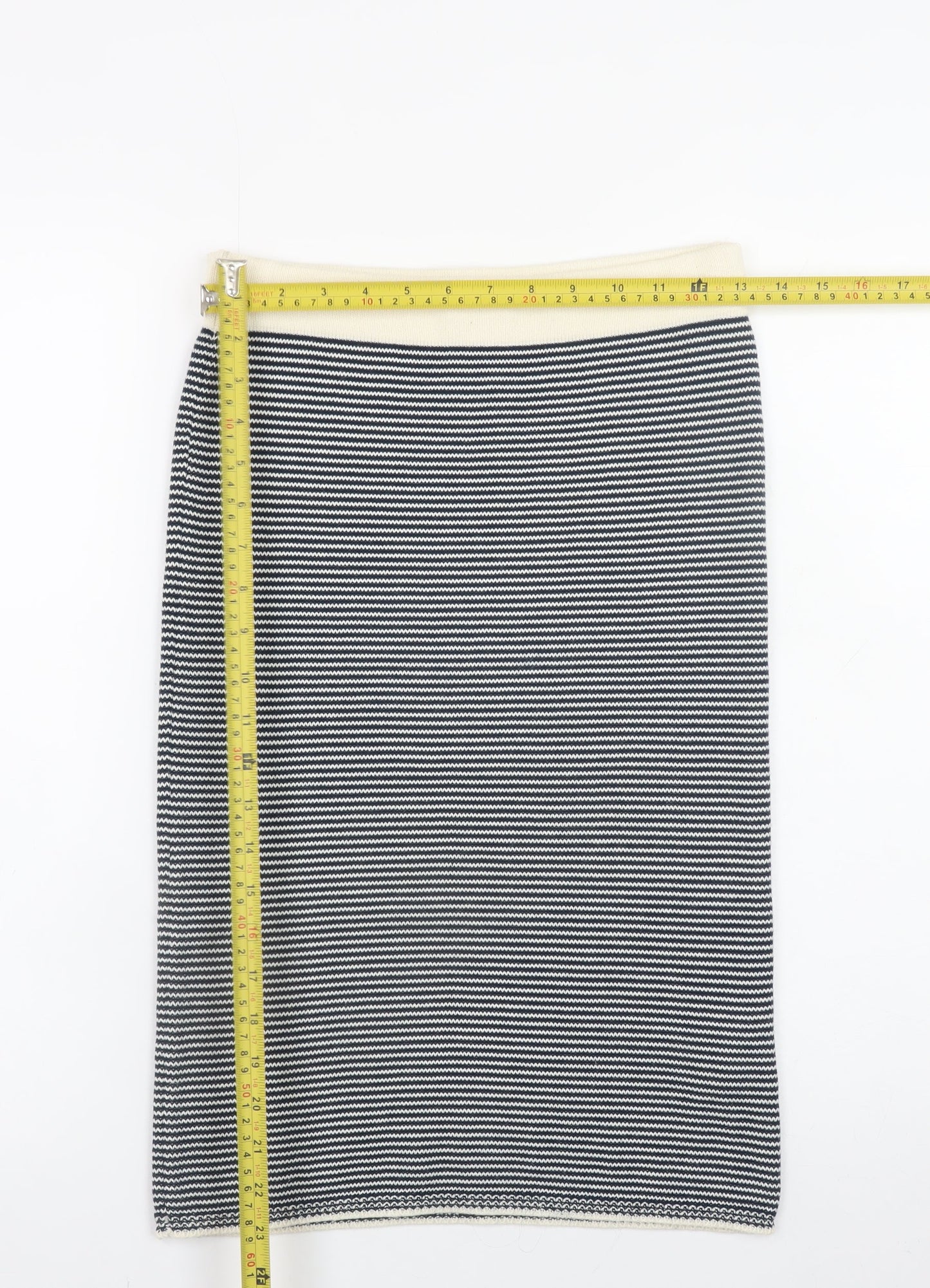 Skunkfunk Women’s Black Striped Pencil Skirt Size S Knee Length Stretch