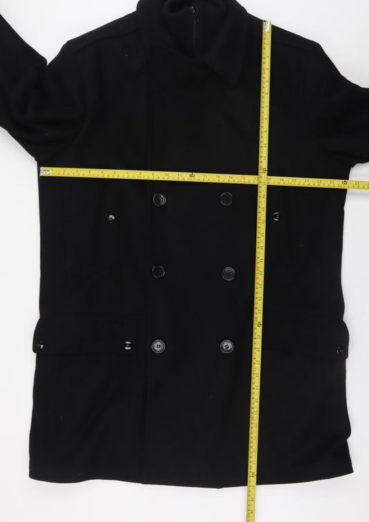 Austin Reed Men’s Black Wool Blend Double-Breasted Pea Coat XL
