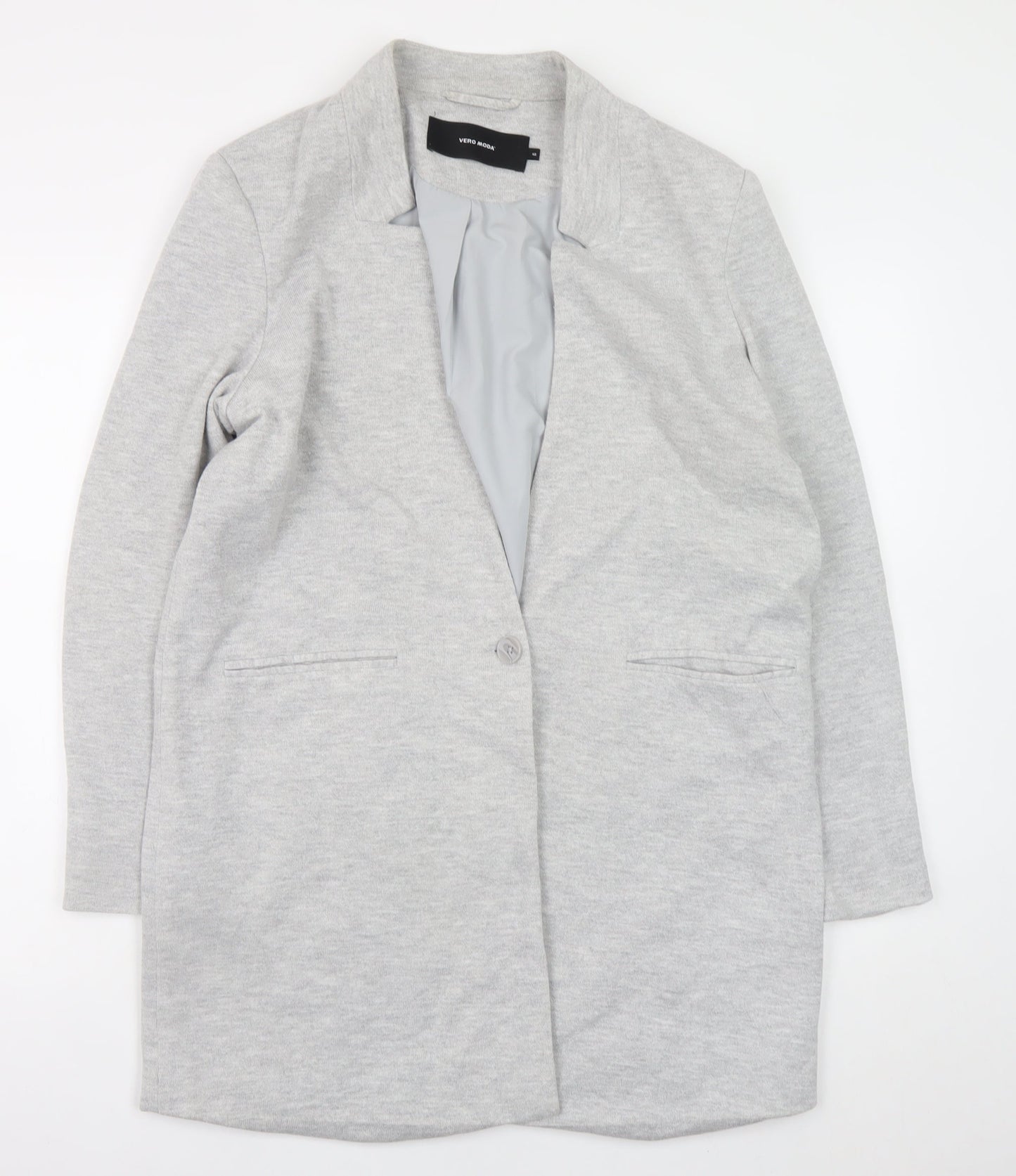 Vero Moda Women Grey Cotton Blend Mid-Length Coatigan Size 14