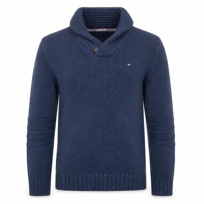 Hilfiger Denim Men's Blue Shawl Collar Knit Jumper Size L