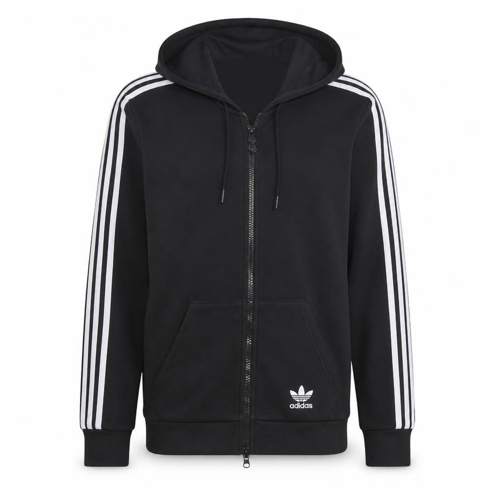 Front view of Adidas men’s black xs full zip hooded sweatshirt fleece hoodie