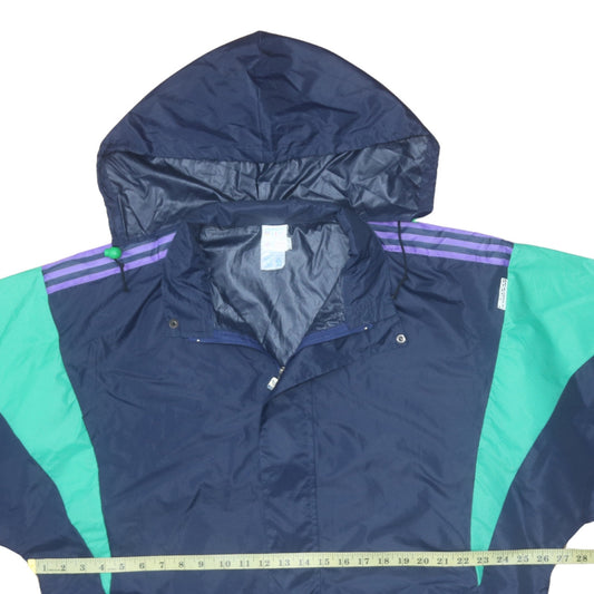 Adidas Mens Blue XL Retro 90s Windbreaker Hooded Jacket