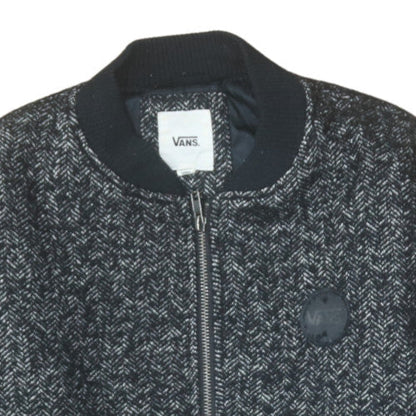 Vans Men's Black Herringbone Wool Blend Bomber Jacket Size M