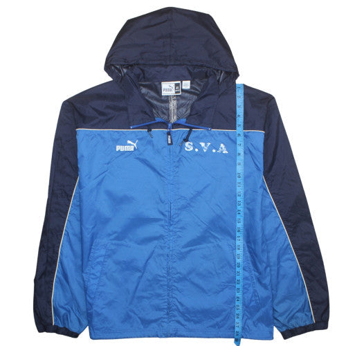 Puma Men's Blue Hooded Windbreaker Jacket XL Lightweight Sports