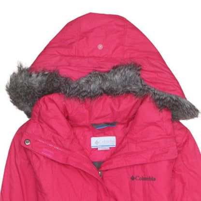 Columbia Womens Pink Hooded Puffer Jacket M Faux Fur Trim Winter