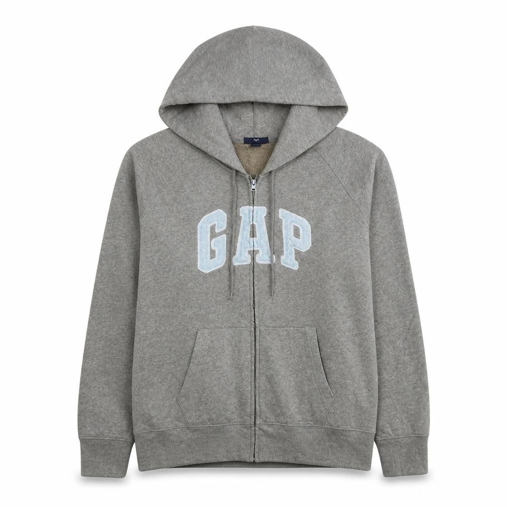 Gap Women Grey Full Zip Hoodie 2XL Logo Fleece Lined Casual