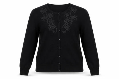 Cable & Gauge Women's Black Embroidered Button Cardigan M