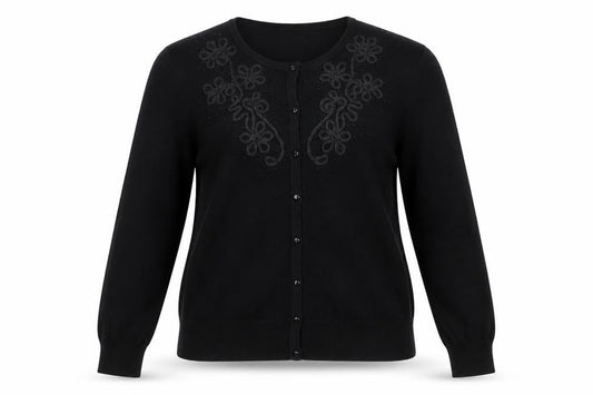 Cable & Gauge Women's Black Embroidered Button Cardigan M