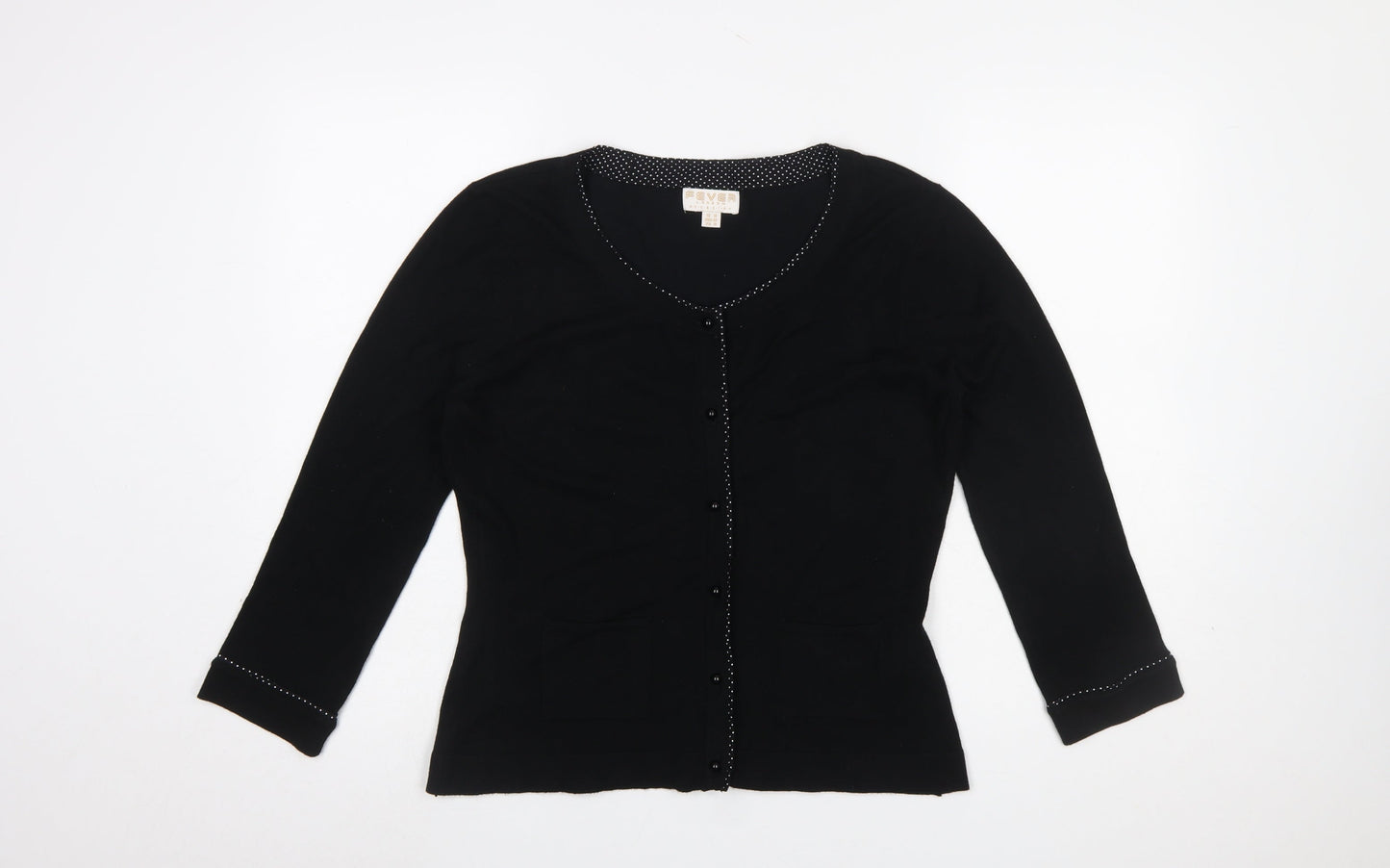 Fever London Women's Black Cardigan Size 14 Scoop Neck Lightweight Knit