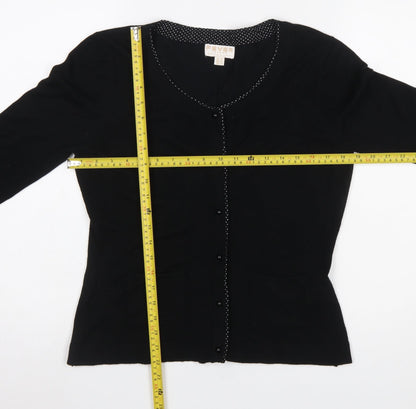 Fever London Women's Black Cardigan Size 14 Scoop Neck Lightweight Knit