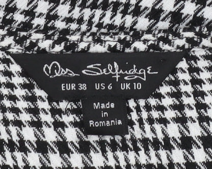 Miss Selfridge Women Black Check Wrap Dress Size 10 Long Sleeve