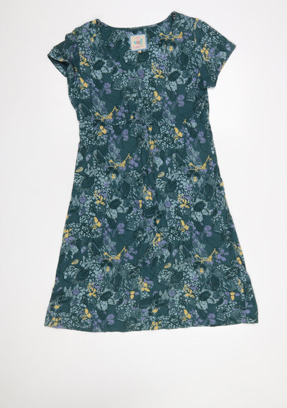 Faithful by Lime Womens Green Floral A-Line Short Sleeve Dress Size 12
