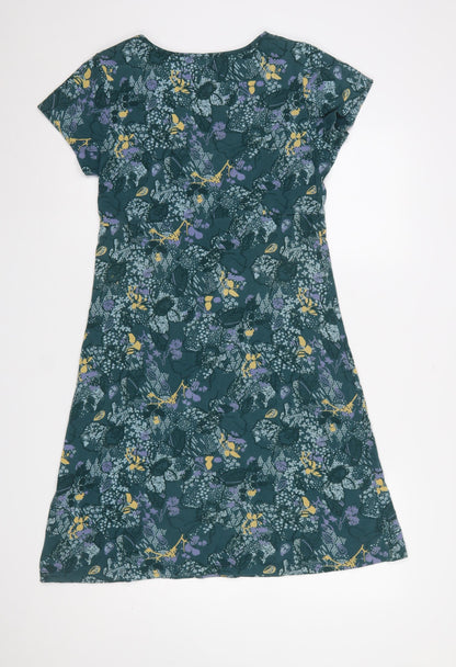 Faithful by Lime Womens Green Floral A-Line Short Sleeve Dress Size 12