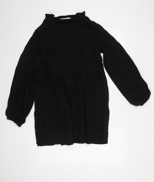 Zara Women Black V-Neck Long Sleeve Shift Dress Size 12