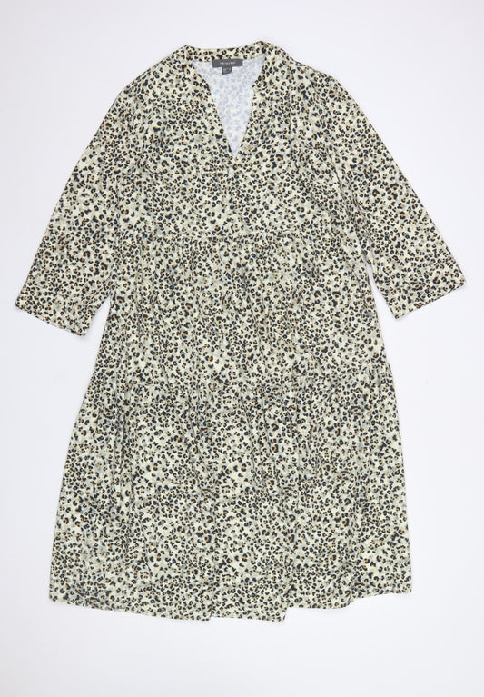 Primark Women’s Beige Leopard Print Midi A-Line Dress Size 10