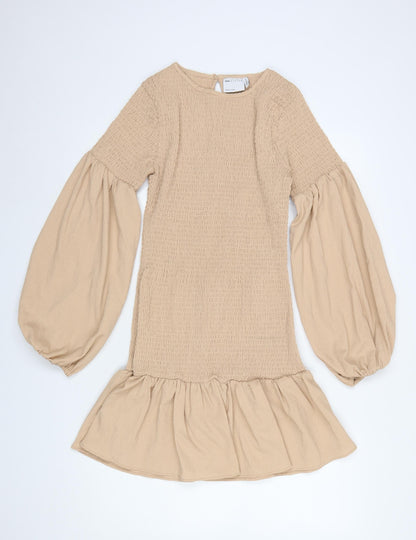 ASOS DESIGN Women’s Beige Smocked Ruffle Mini Dress Size 8