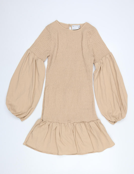 ASOS DESIGN Women’s Beige Smocked Ruffle Mini Dress Size 8