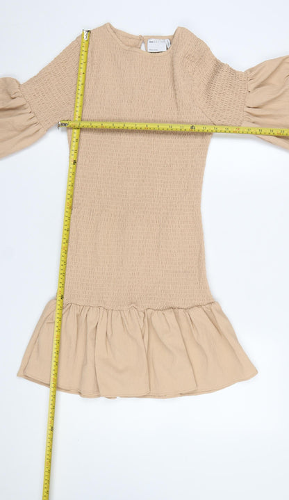 ASOS DESIGN Women’s Beige Smocked Ruffle Mini Dress Size 8