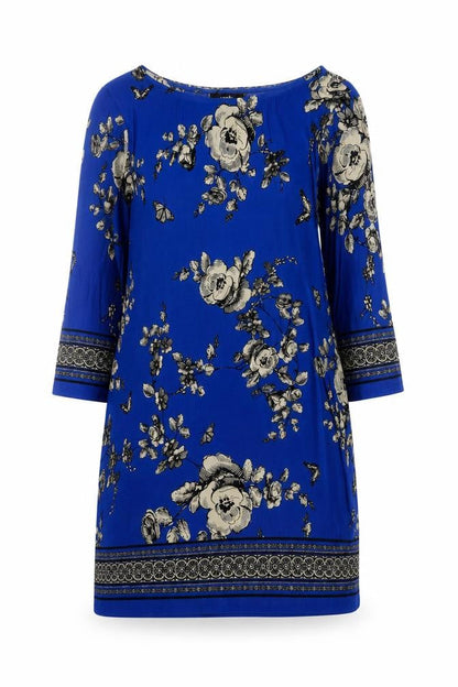 Wallis Women Blue Floral Shift Dress Size 10 3/4 Sleeve