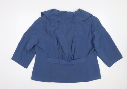 Whimsy Womens Blue Single Breasted Linen Look Suit Jacket Size 22