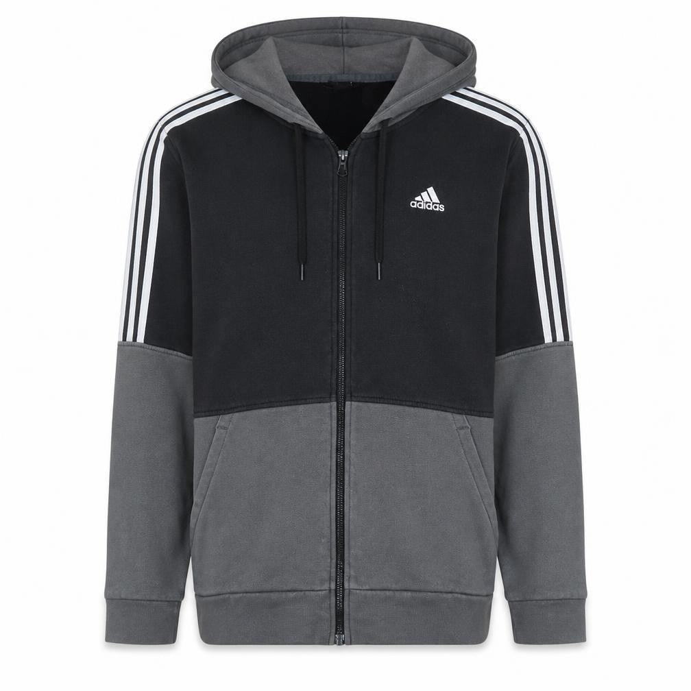 Front view of Adidas Men’s Black Full Zip Hoodie M Sports Fleece Sweatshirt