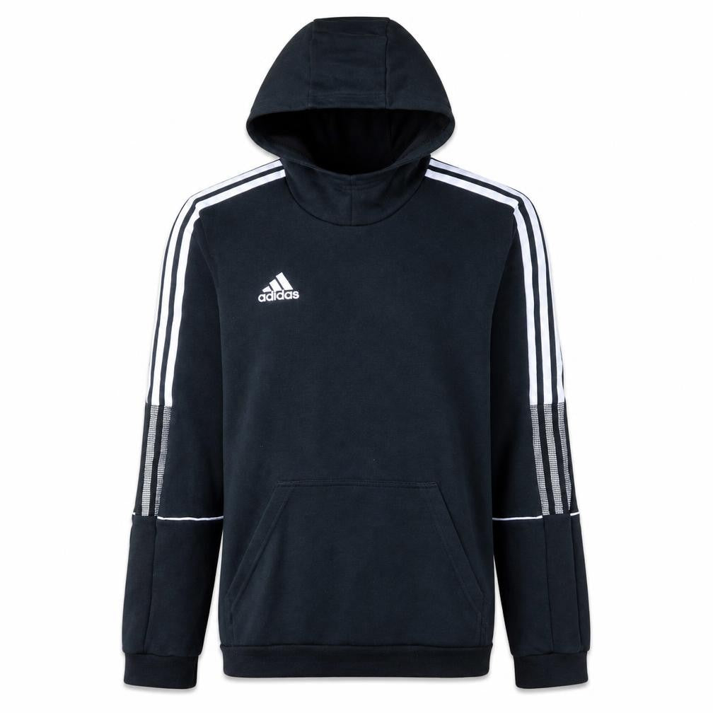 Front view of Adidas Men's Black Pullover Hoodie M Regular Fit Sports Fleece