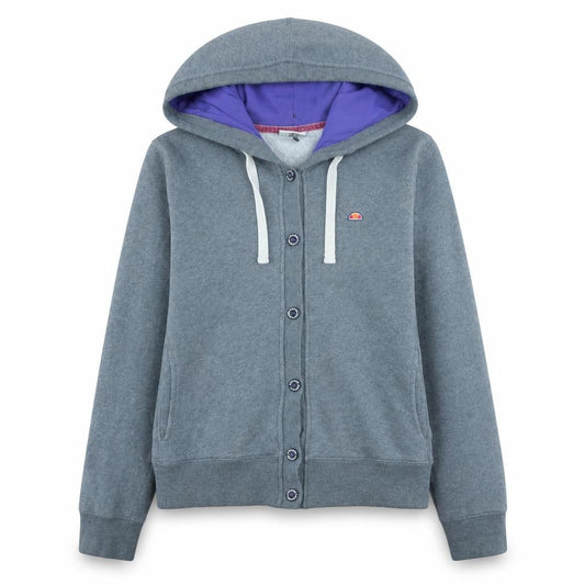 Front view of Ellesse Women Grey Button Hoodie, size 16, Cotton Blend Sportswear