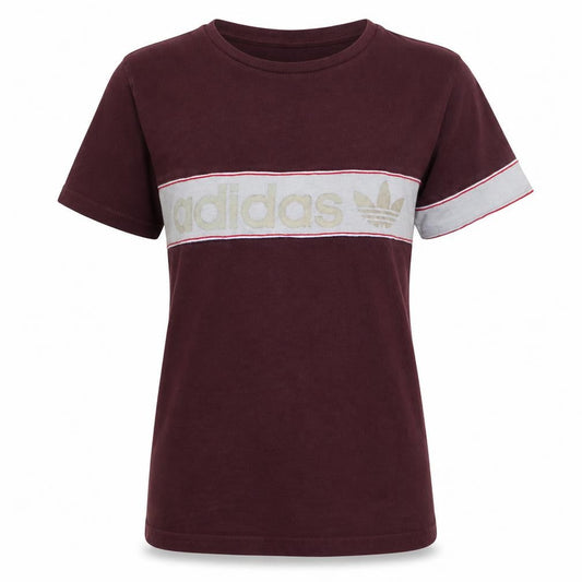 Front view of Adidas Women’s Brown Colourblock Cotton T-Shirt, size UK 10