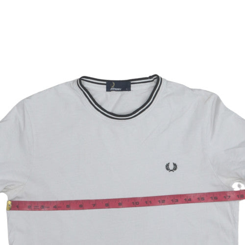 Fred Perry Men's White Crew Neck Short Sleeve Cotton T-Shirt Size S