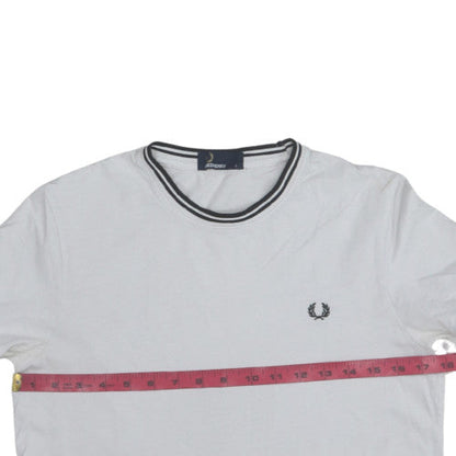 Fred Perry Men's White Crew Neck Short Sleeve Cotton T-Shirt Size S