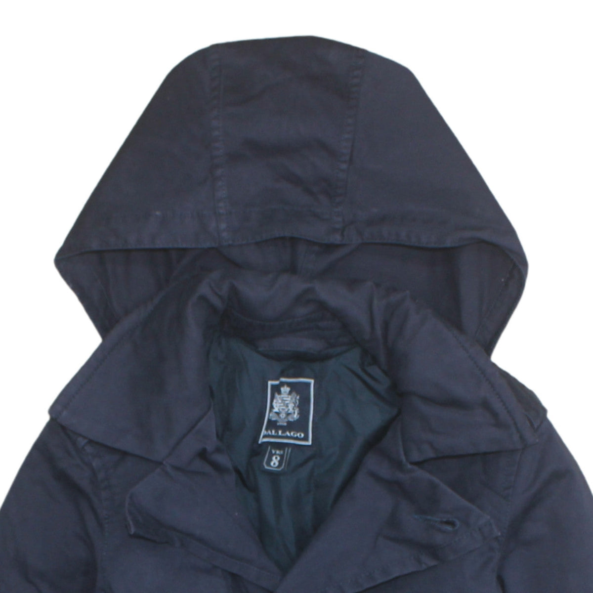 Dal Lago Boys Blue Hooded Parka Coat 8 Years Button Front Lined Jacket