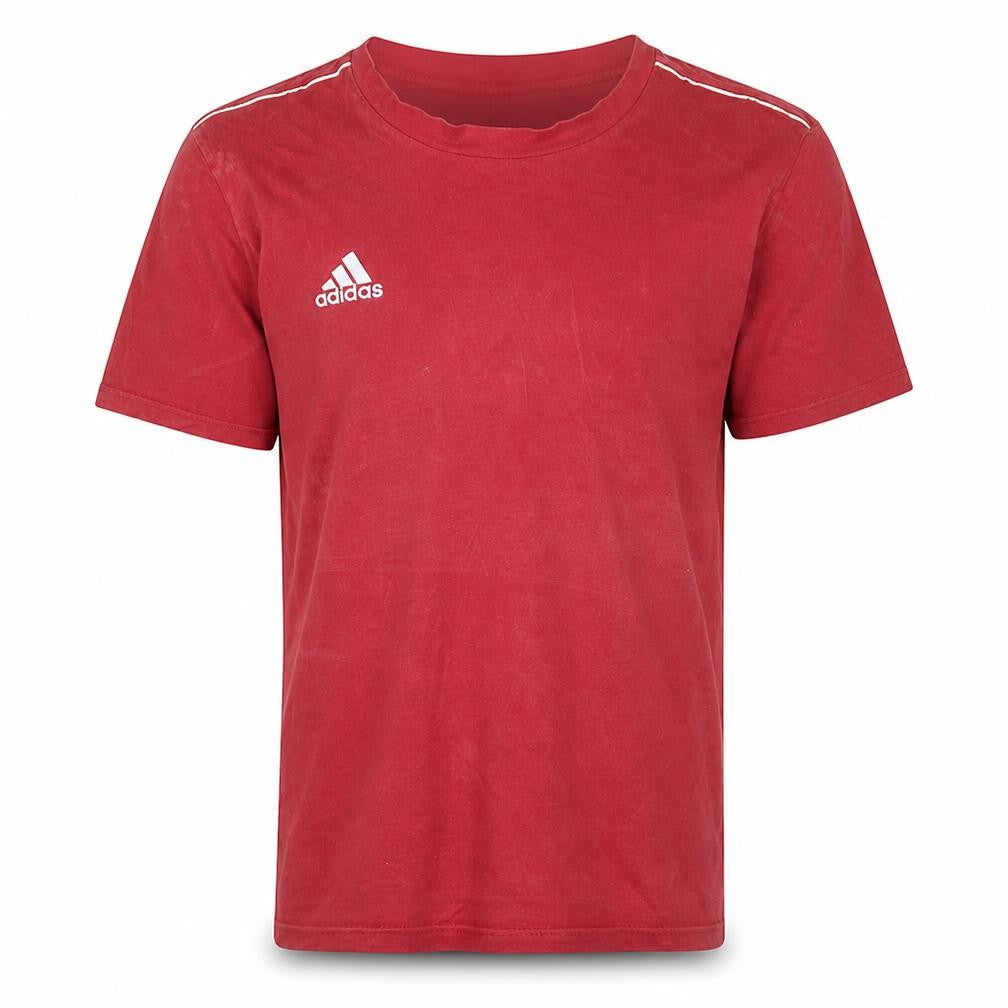 Front view of Adidas Men’s Red Cotton Short Sleeve Crew Neck T-Shirt, size L