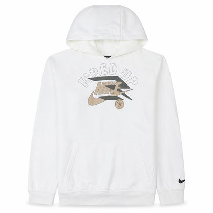 Front view of Nike 3Brand Teens White Pullover Hoodie XL 'Fired Up' Graphic