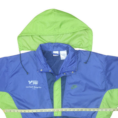 Nike Men's Blue Green Windbreaker Jacket Size M Hooded Retro 90s Style