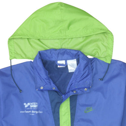 Nike Men's Blue Green Windbreaker Jacket Size M Hooded Retro 90s Style