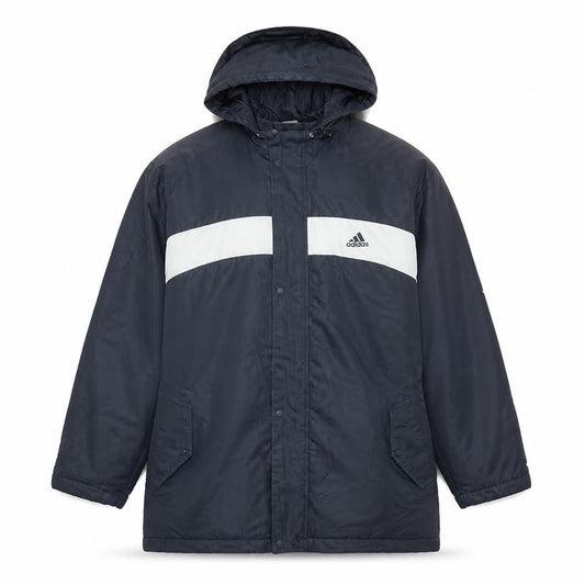 Front view of Adidas Men's Blue L Parka Jacket Hooded Water Resistant Winter Coat