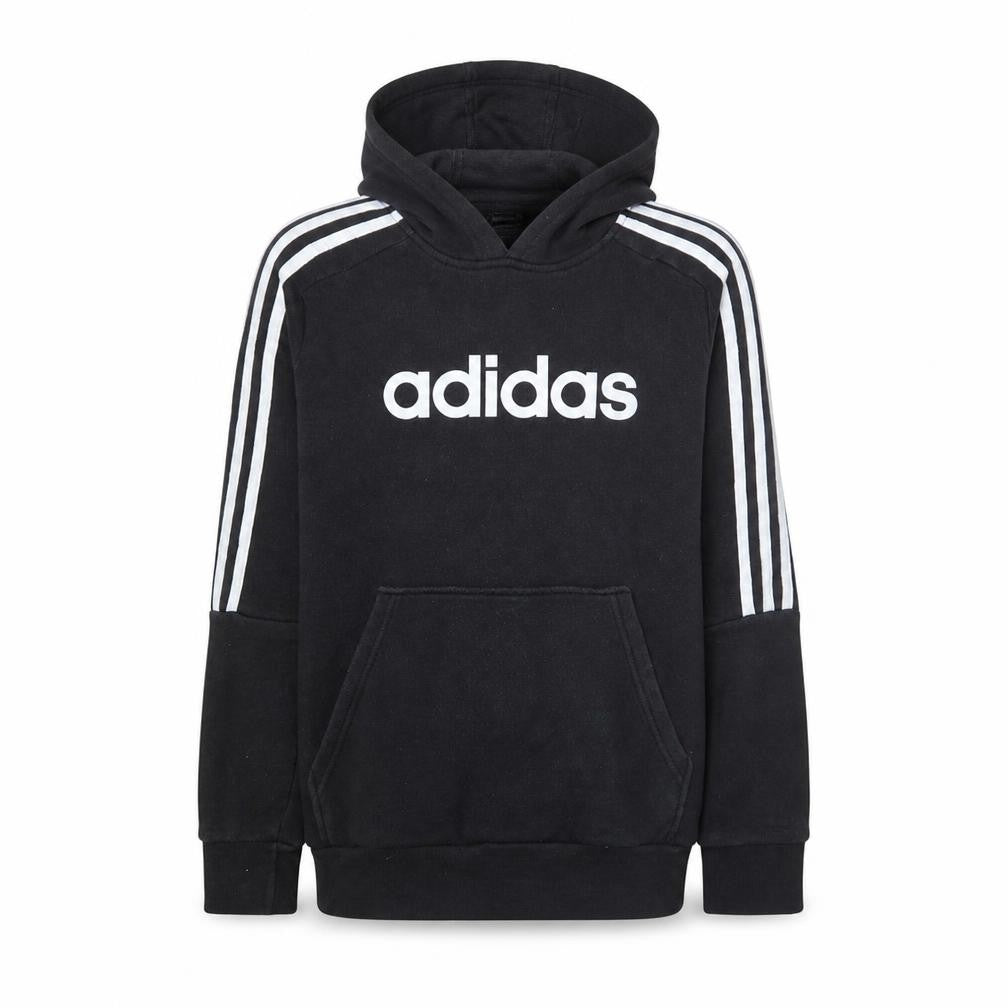Front view of adidas boys’ black pullover hoodie 13-14 years fleece sports sweatshirt