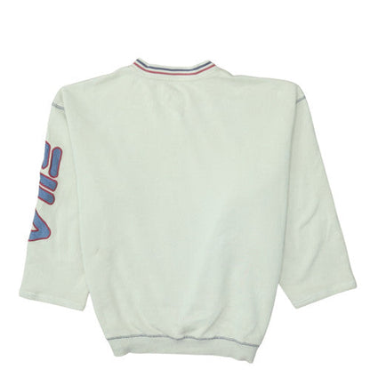 Fila Men's White Retro V-Neck Logo Pullover Sweatshirt L