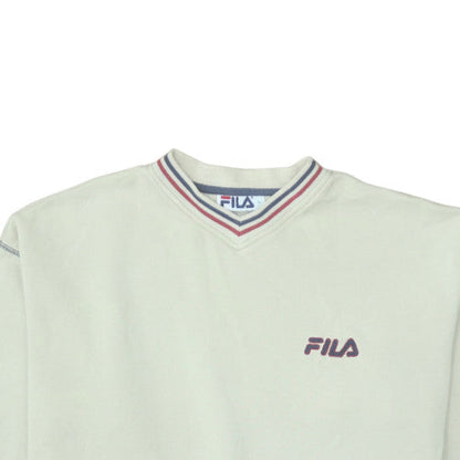 Fila Men's White Retro V-Neck Logo Pullover Sweatshirt L