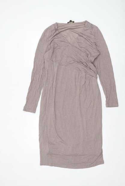 Alexon Women’s Beige V-Neck Long Sleeve Knee Length Wrap Dress Size 14