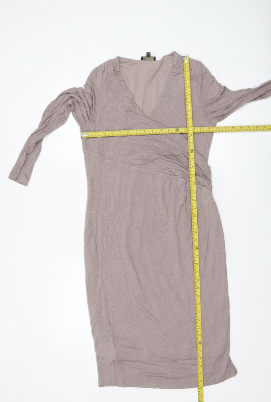 Alexon Women’s Beige V-Neck Long Sleeve Knee Length Wrap Dress Size 14