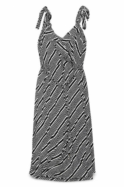Oasis Women Black Striped Sleeveless Viscose A-Line Midi Dress L