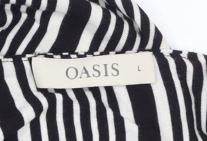 Oasis Women Black Striped Sleeveless Viscose A-Line Midi Dress L
