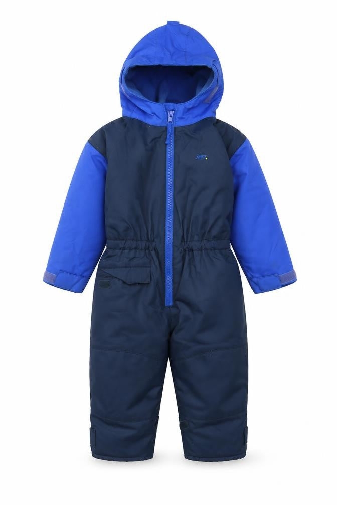 Front view of Togz by PlayTogs boys’ blue waterproof hooded snowsuit 2 years