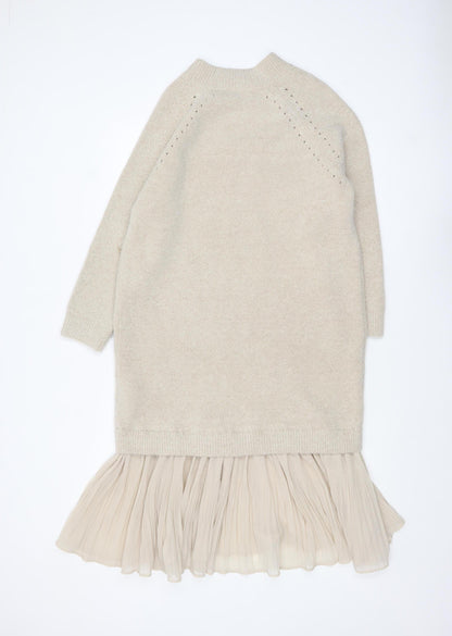Reserved Women’s Beige Knit Pleated Midi Sweater Dress S